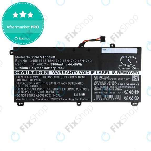 Batterie pour Lenovo ThinkPad T550, T560, W550, 3900mAh, Li-Pol, 11.4V, 45N1743, HQ
