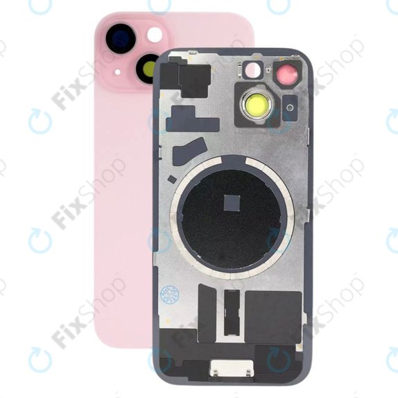 Apple iPhone 15 - Verre du boîtier arrière + Verre de la caméra + Cadre en métal + Aimant MagSafe (Pink)