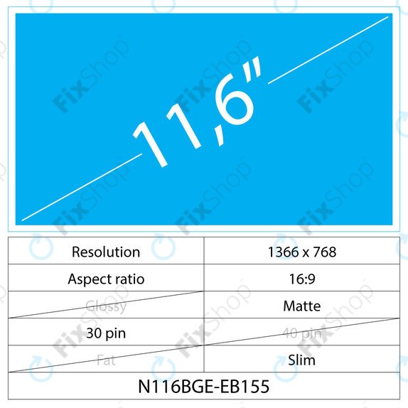 11,6 LCD Fin Mat 30 broches HD (supports latéraux)