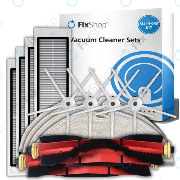 Kit de pièces de rechange pour Xiaomi Roborock S5 Max, S6, S6 MaxV, S6 Pure, Xiaowa E3 (2x Brosse principale, 4x Filtre, 4x Brosse latérale – blanche, 4x Chiffon de vadrouille)