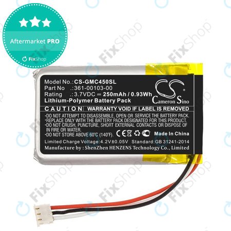Batterie pour Garmin DashCam 45, DashCam 46, DashCam 55, DashCam 56, DashCam 66, 250mAh, Li-Pol, 3.7V, 361-00103-00, HQ