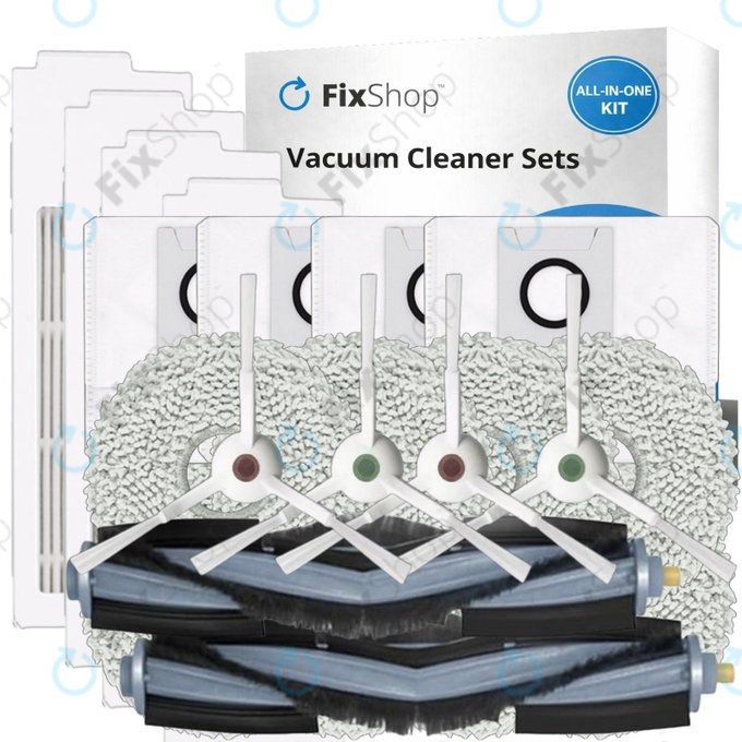 Kit de pièces de rechange pour Ecovacs T20, T20 Max, T20 Pro (2x Brosse principale, 4x Filtre, 4x Brosse latérale – blanche, 8x Chiffon de vadrouille, 4x Sac à poussière)
