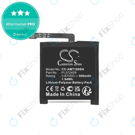 Batterie pour Amazfit T-Rex 2, A2169, A2170, 500mAh, Li-Pol, 3.87V, PL572428, HQ