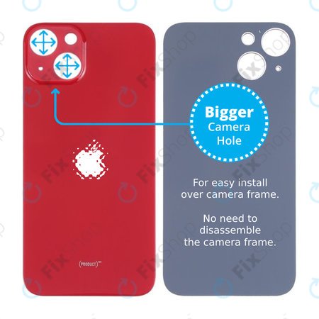 Apple iPhone 13 - Verre du boîtier arrière avec plus grand trou pour la caméra (rouge)