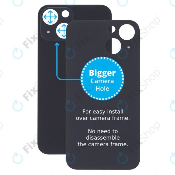 Apple iPhone 13 Mini - Verre du boîtier arrière avec plus grand trou pour l'appareil photo (minuit)
