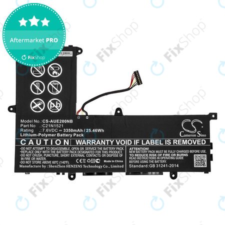 Batterie pour Asus VivoBook E200, L200, Eeebook X206, 3350mAh, Li-Pol, 7.6V, C21N1521, HQ