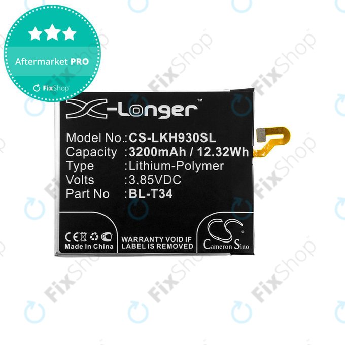 Batterie pour LG H930, V30, V35, 3200mAh, Li-Pol, 3.85V, BL-T34, HQ