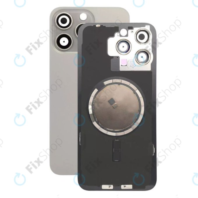 Apple iPhone 15 Pro Max - Verre du boîtier arrière + Verre de la caméra + Cadre en métal + Aimant MagSafe (Natural Titanium)