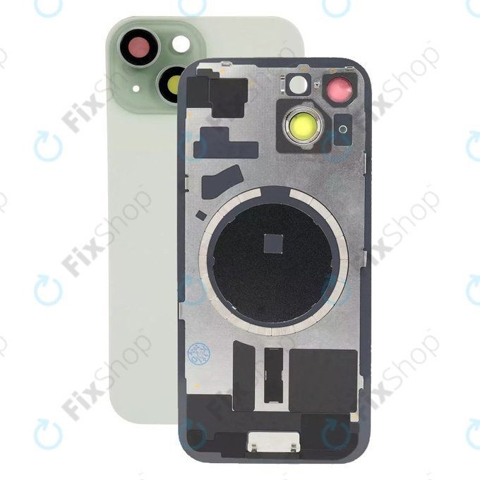 Apple iPhone 15 - Verre du boîtier arrière + Verre de la caméra + Cadre en métal + Aimant MagSafe (Green)