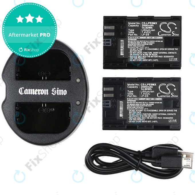 2 batteries avec chargeur pourCanon EOS 5D Mark II, EOS 7D, 2000mAh, Li-Ion, 7.4V, LP-E6, HQ