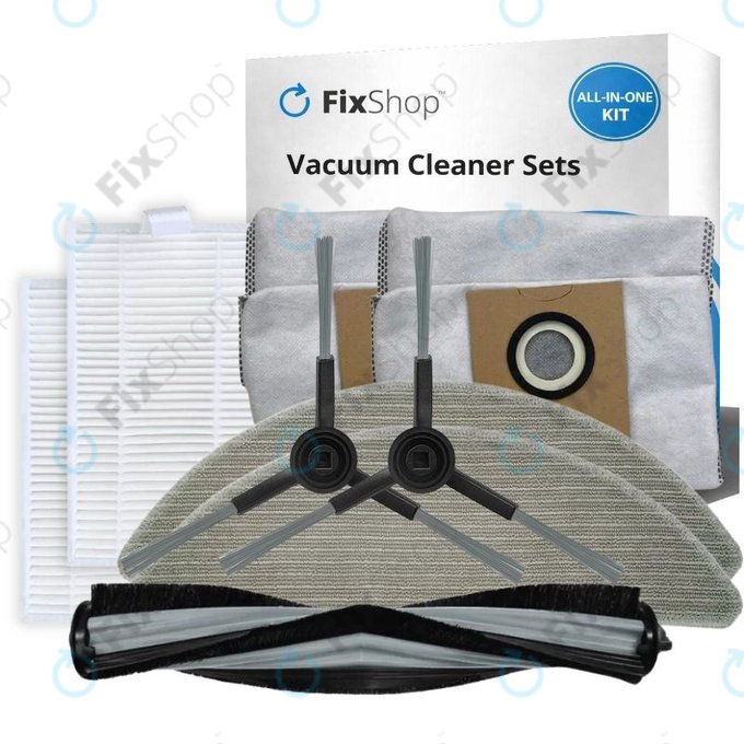 Kit de pièces de rechange pour Xiaomi Viomi Alpha 2 PRO, V5 PRO, V5 (1x Brosse principale, 2x Filtres, 2x Brosses latérales, 2x Lingettes de lavage, 2x Sacs à poussière)