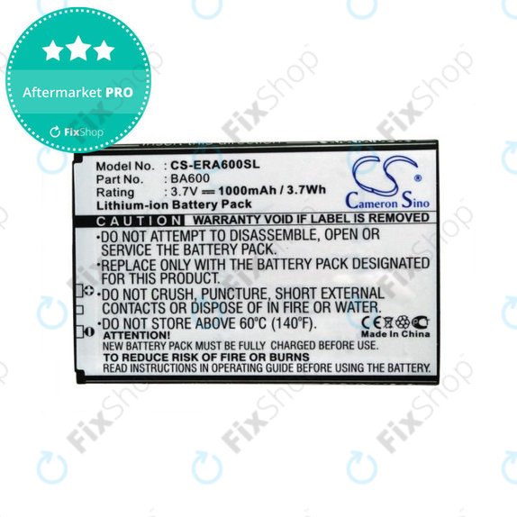 Batterie pour Sony Ericsson Kumquat, ST25, ST25i, Xperia U, 1000mAh, Li-Ion, 3.7V, BA600, HQ