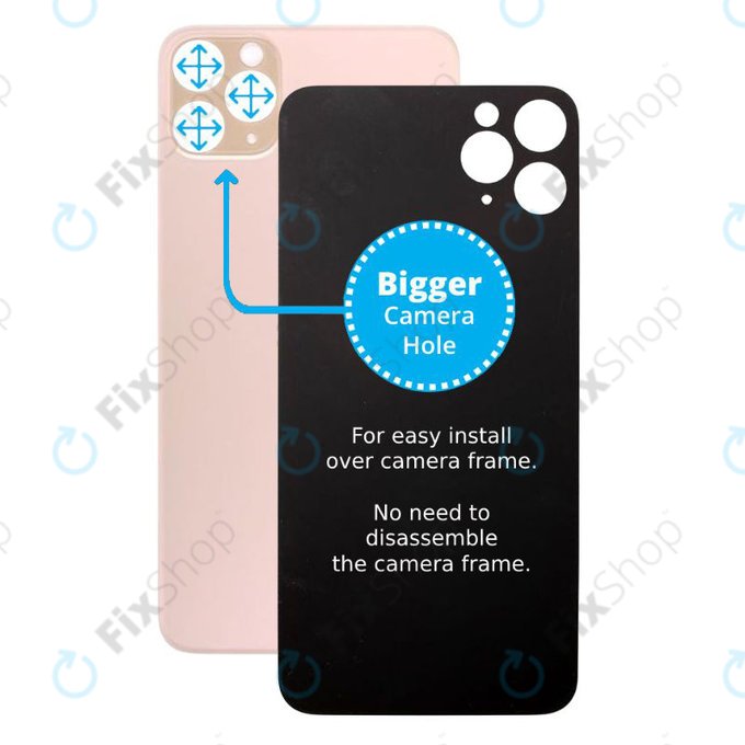 Apple iPhone 11 Pro Max - Verre du boîtier arrière avec plus grand trou pour l'appareil photo (Or)