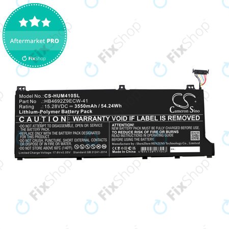 Batterie pour Honor MagicBook 14, Huawei MateBook D14, MediaPad D14, MagicBook 14, 3550mAh, Li-Pol, 15.28V, HB4692Z9ECW-41, HQ