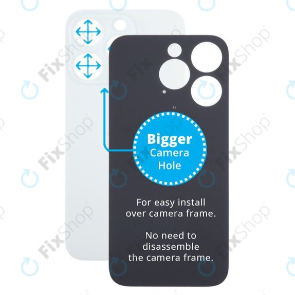 Apple iPhone 15 Pro - Verre du boîtier arrière avec plus grand trou pour l'appareil photo (White Titanium)