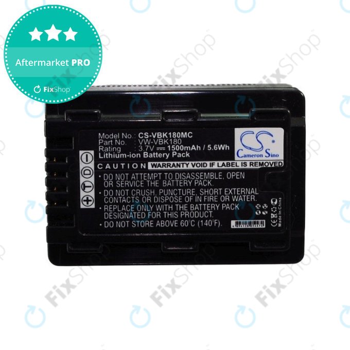 Batterie pour Panasonic HDC, HC a SDR, 1500mAh, Li-Ion, 3.7V, VW-VBK180, HQ
