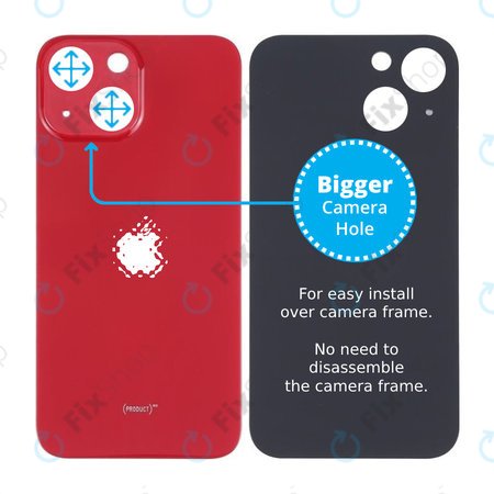 Apple iPhone 13 Mini - Verre du boîtier arrière avec plus grand trou pour la caméra (rouge)