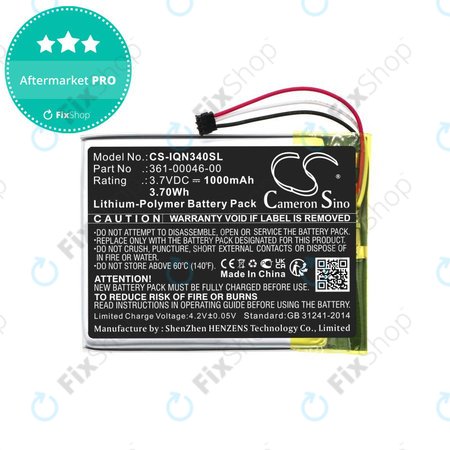 Batterie pour Garmin Dash Cam 20, Nuvi 3400, 1000mAh, Li-Pol, 3.7V, 361-00046-00, HQ