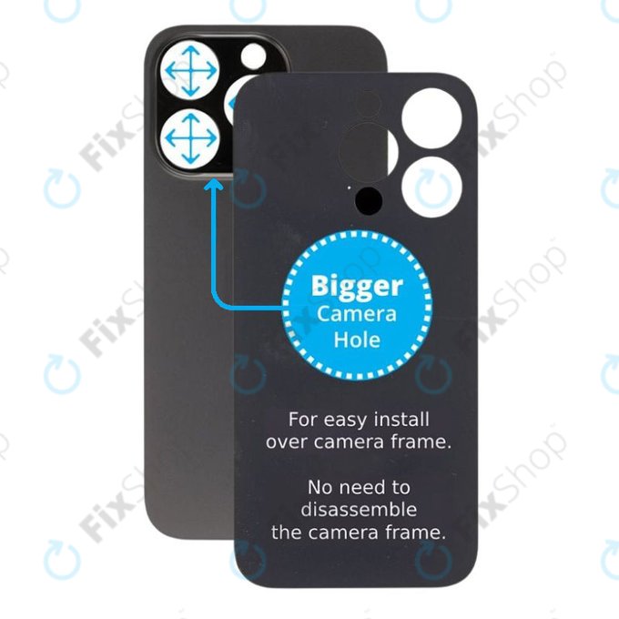 Apple iPhone 14 Pro - Verre du boîtier arrière avec plus grand trou pour l'appareil photo (noir sidéral)
