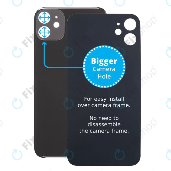 Apple iPhone 11 - Verre du boîtier arrière avec plus grand trou pour la caméra (noir)