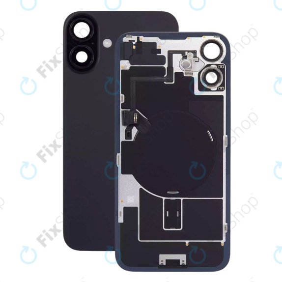 Apple iPhone 16 - Verre de la coque arriere + Verre de caméra + Plaque en métal + Aimants MagSafe + Câble flexible (Black)