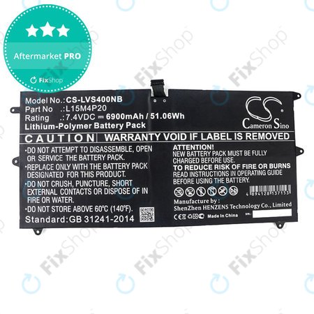 Batterie pour Lenovo Yoga 4S, 900S, 6900mAh, Li-Pol, 7.4V, L15M4P20, HQ