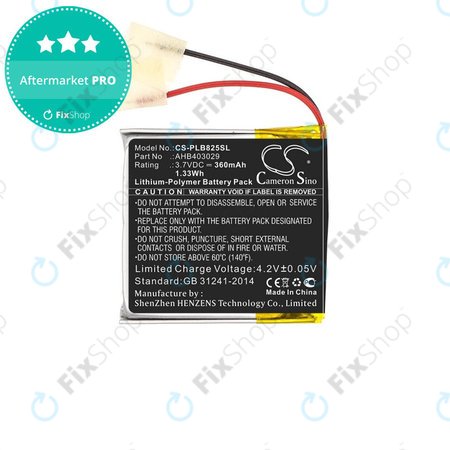 Batterie pour Plantronics Voyager Focus B825, 360mAh, Li-Pol, 3.7V, AHB403029, HQ