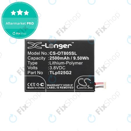 Batterie pour Alcatel One Touch Pixi 8", 2500mAh, Li-Pol, 3.8V, TLp025G2, HQ