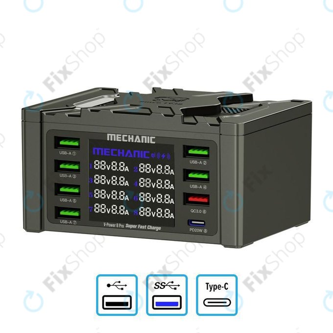 Mechanic V-Power 8 Pro - Station de charge USB avec USB-C, USB 3.0