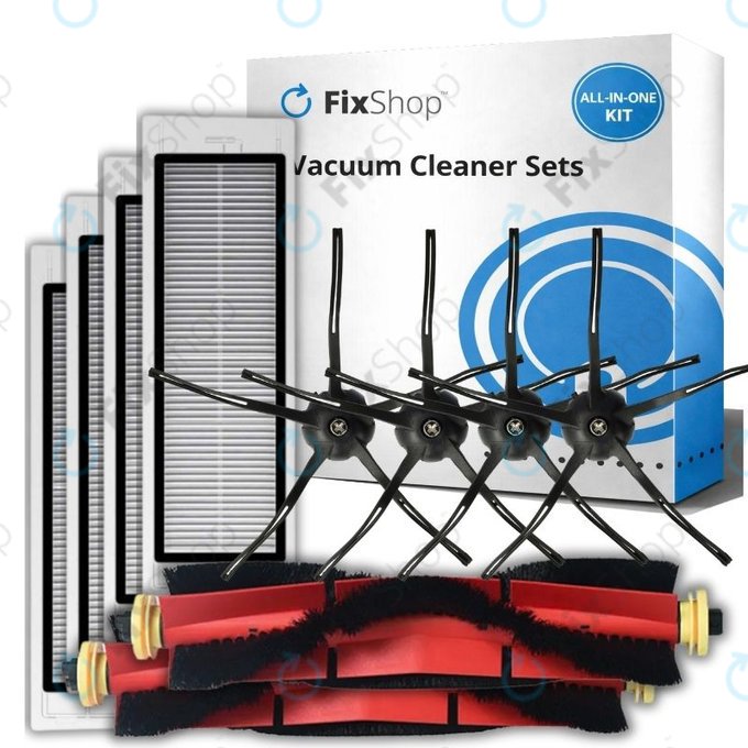 Kit de pièces de rechange pour Xiaomi Roborock S5 Max, S6, S6 MaxV, S6 Pure, Xiaowa E3 (2x Brosse principale, 4x Filtre, 4x Brosse latérale – noire)