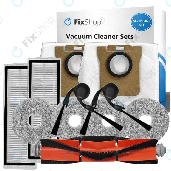 Kit de pièces de rechange pour Xiaomi Robot Vacuum 5, 5 Pro (1x Brosse principale, 2x Filtre, 2x Brosse latérale, 4x Chiffon de vadrouille, 2x Sac à poussière)