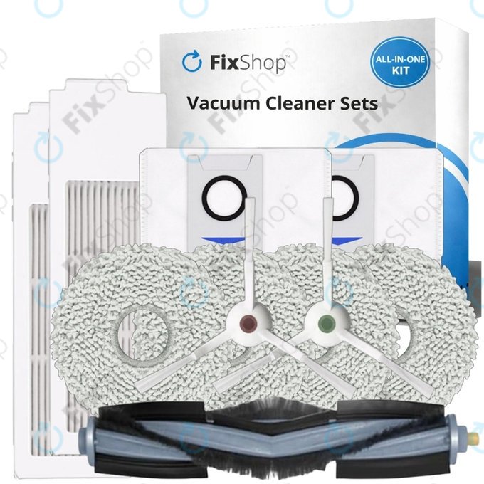 Kit de pièces de rechange pour Ecovacs T20, T20 Max, T20 Pro (1x Brosse principale, 2x Filtre, 2x Brosse latérale – blanche, 4x Chiffon de vadrouille, 2x Sac à poussière)