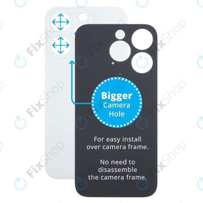 Apple iPhone 15 Pro - Verre du boîtier arrière avec plus grand trou pour l'appareil photo (White Titanium)