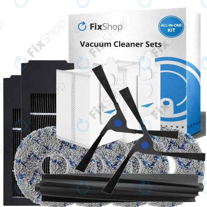 Kit de pièces de rechange pour Ecovacs Deebot X2 Omni (1x Brosse principale, 2x Filtre, 2x Brosse latérale, 4x Chiffon de vadrouille, 2x Sac à poussière)