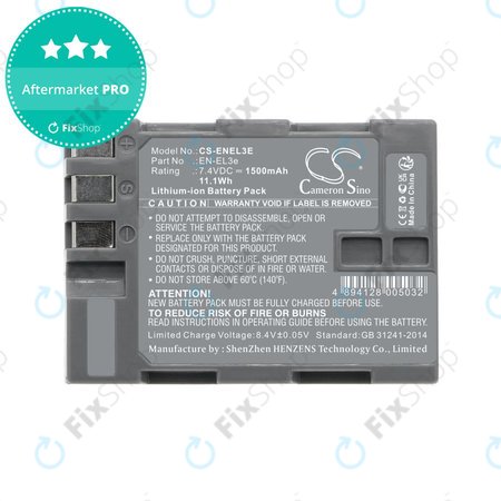 Batterie pour Nikon D100, D200, D50, D70, D70s, D80, D300S, D700, D90, D300, 1500mAh, Li-Ion, 7.4V, EN-EL3e, HQ
