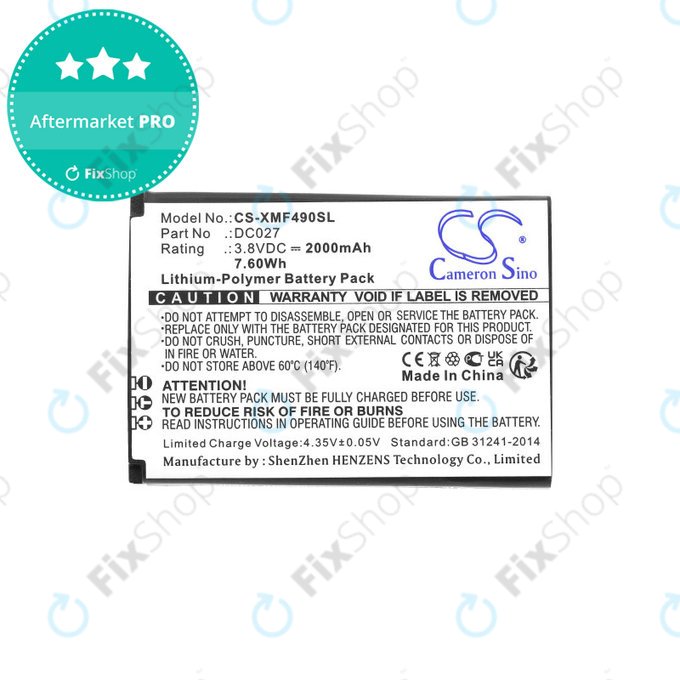 Batterie pour Xiaomi F490 4g, 2000mAh, Li-Pol, 3.8V, DC027, HQ