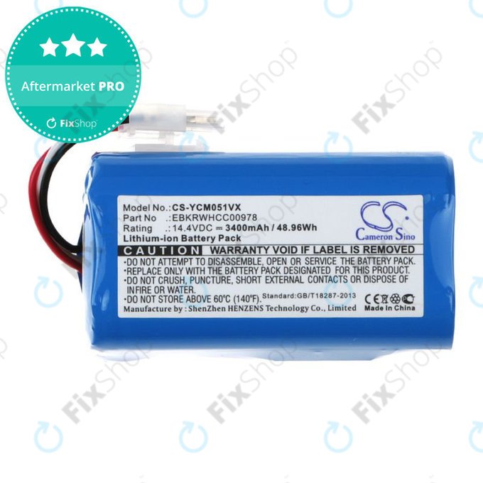 Batterie pour iClebo ARTE YCR-M05, 3400mAh, Li-Ion, 14.4V, EBKRBKDL001039, HQ