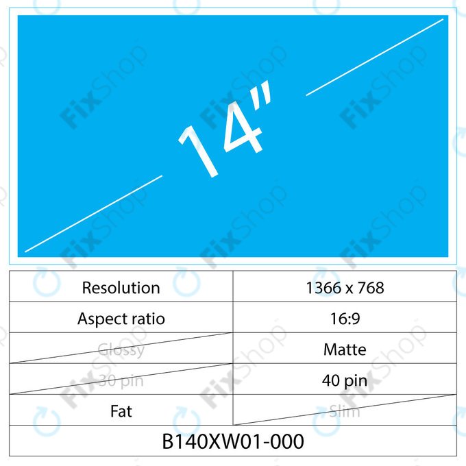14 LED LCD Gras Mat 40 broches (connecteur gauche)