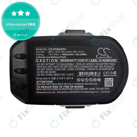 Batterie pour Ryobi BID1821, CCC, CTR-180l, P200, P600, P730, 9000mAh, Li-Ion, 18V, BPL-1815, HQ
