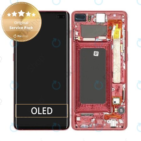 Samsung Galaxy S10 Plus G975F - Écran LCD + Ecran Tactile + Cadre (Rouge Cardinal) - GH82-18849H, GH82-18834H Genuine Service Pack