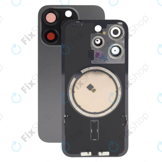 Apple iPhone 15 Pro - Verre du boîtier arrière + Verre de la caméra + Cadre en métal + Aimant MagSafe (Black Titanium)