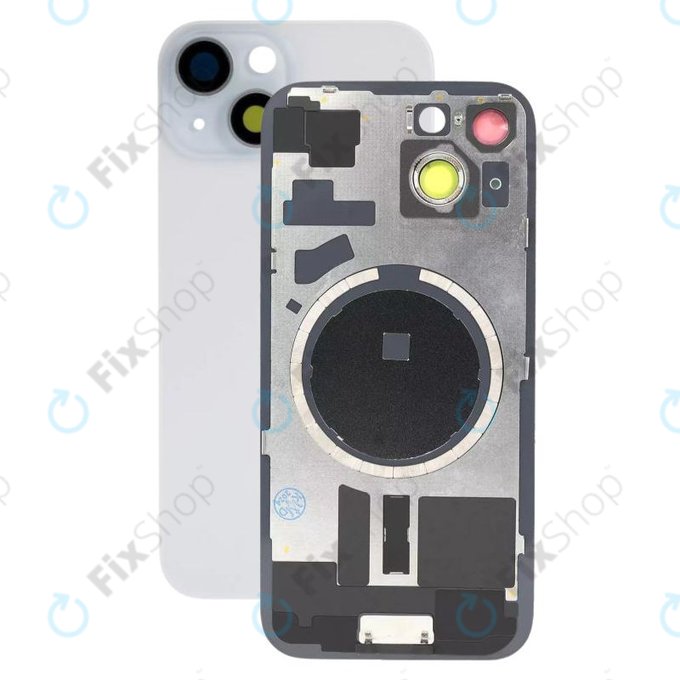 Apple iPhone 15 - Verre du boîtier arrière + Verre de la caméra + Cadre en métal + Aimant MagSafe (Blue)