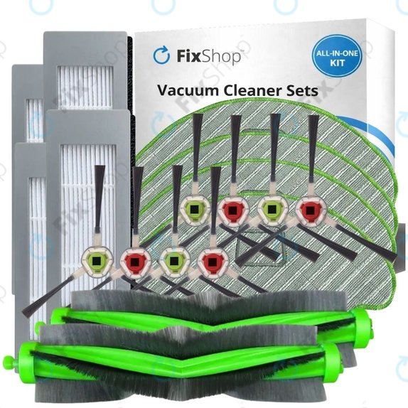 Kit de pièces de rechange pour iRobot Roomba Combo 1138, Ecovacs Deebot Ozmo 930 (2x Brosses principales, 4x Filtres, 4 paires de brosses latérales, 4x Lingettes de lavage)