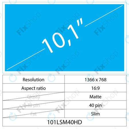 10.1 LCD Fin Mat 40 broches HD