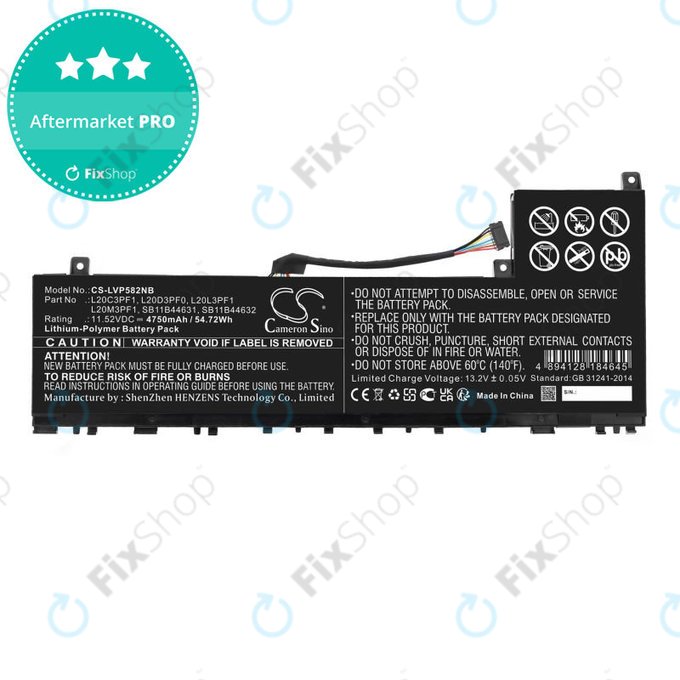 Batterie pour Lenovo IdeaPad 5 Pro 14ITL6, 4750mAh, Li-Pol, 11.52V, L20C3PF1, HQ