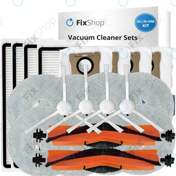 Kit de pièces de rechange pour Xiaomi Mi Robot Vacuum S20+, S10+, X20+, X10+ (2x Brosse principale, 4x Filtre, 4x Brosse latérale – blanche, 8x Chiffon de vadrouille, 4x Sac à poussière)