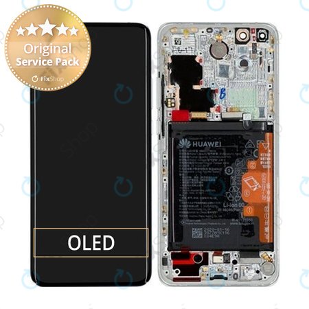 Huawei P40 Pro - Écran LCD + Écran tactile + Cadre + Batterie + Capteur d'empreintes digitales (Blanc glacier, Silver Frost) - 02353PJK