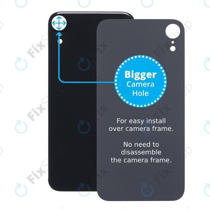 Apple iPhone XR - Verre du boîtier arrière avec plus grand trou pour l'appareil photo (noir)