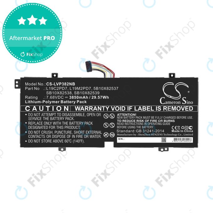 Batterie pour Lenovo IdeaPad 3, Duet 3, 3850mAh, Li-Pol, 7.68V, L19C2PD7, HQ