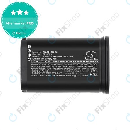 Batterie pour Leica Q2, Q3, SL2, SL2s, 2600mAh, Li-Ion, 7.2V, BP-SCL6, HQ